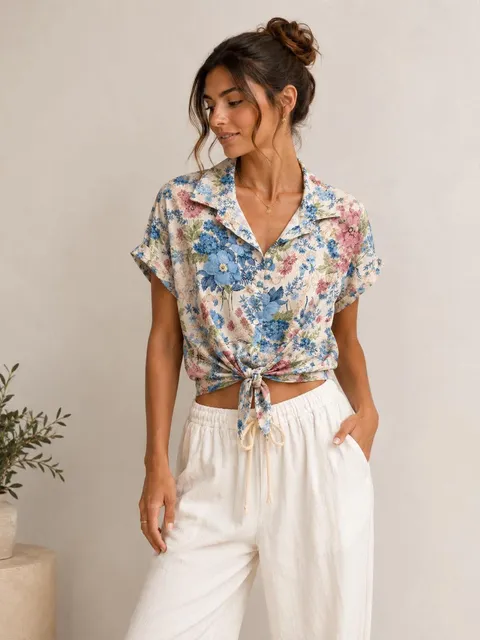 Floral κοντομάνικο πουκάμισο