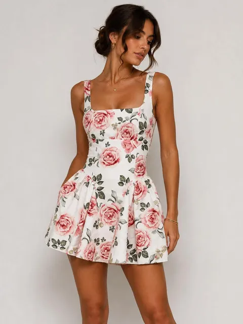 Pink floral mini dress