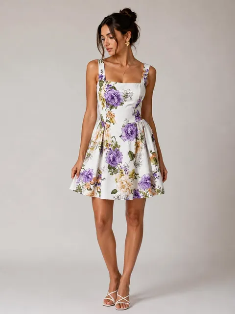 Purple floral mini dress