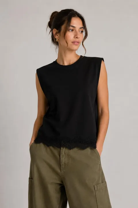 T-shirt αμανικο μαυρό με δανδέλα