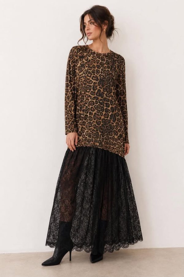 Maxi φόρεμα  leopar με δαντέλα