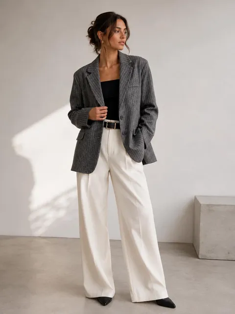 Blazer oversize γκρι με ρίγα